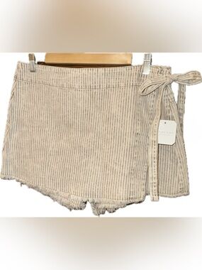 Altar'd State Beige & White Striped Wrap Skort with Tie